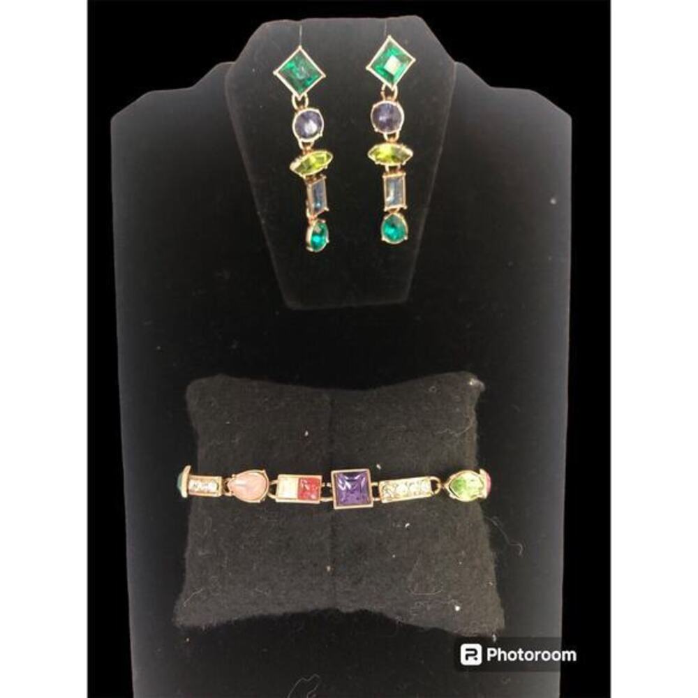 Avon Multi Color Rhinestone Earrings & Bracelet Set